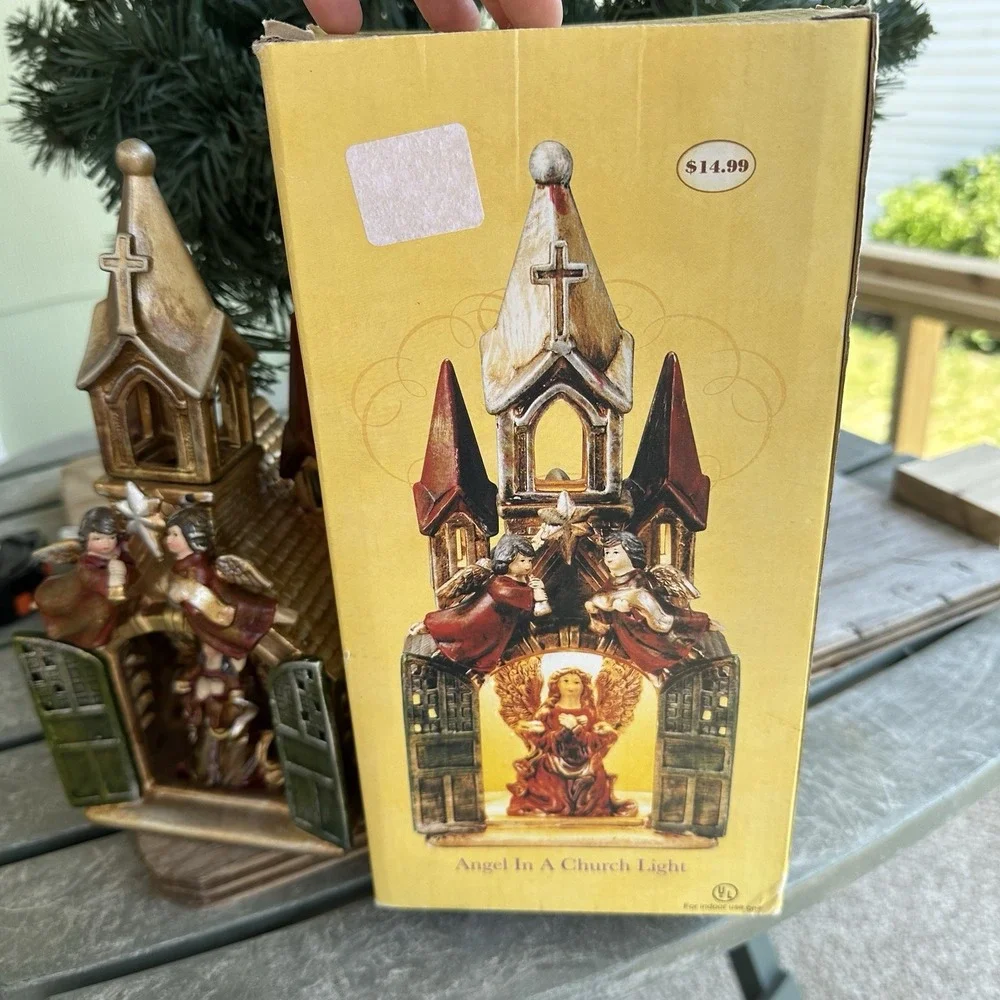 Vintage Cracker Barrel Christmas Village Light-up Angel In A Church Light‎ W/Box